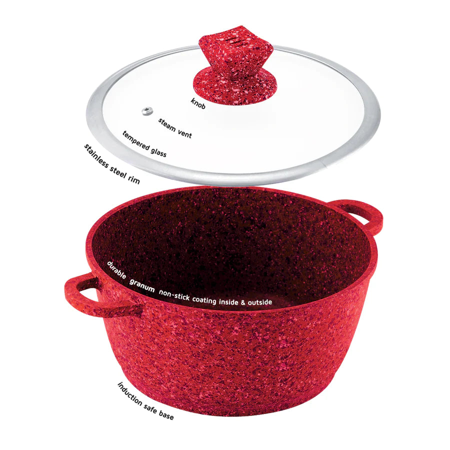 Granite Stockpot With Induction - NESSA GRANUM - Red - 20cm