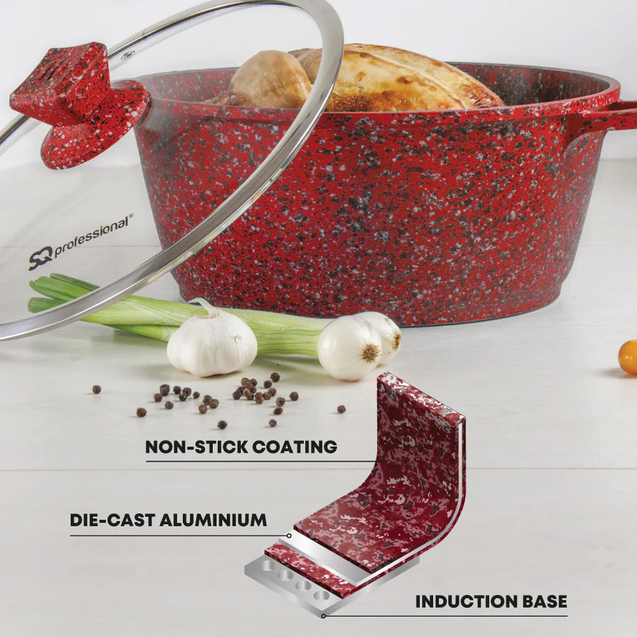 Granite Stockpot With Induction - NESSA GRANUM - Red - 28cm