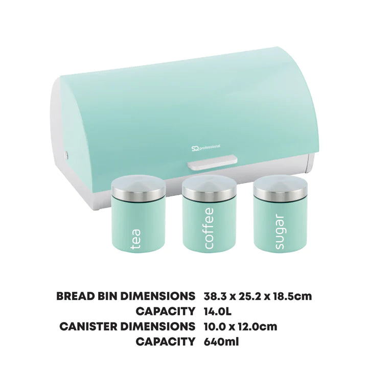 Bread Bin & Canisters Set - DAINTY - Seafoam