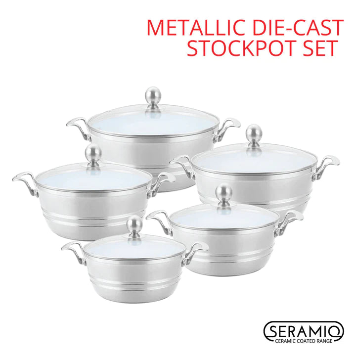 SQ Professional Metallic Die-Cast Stockpot Set 5pc - Quartz