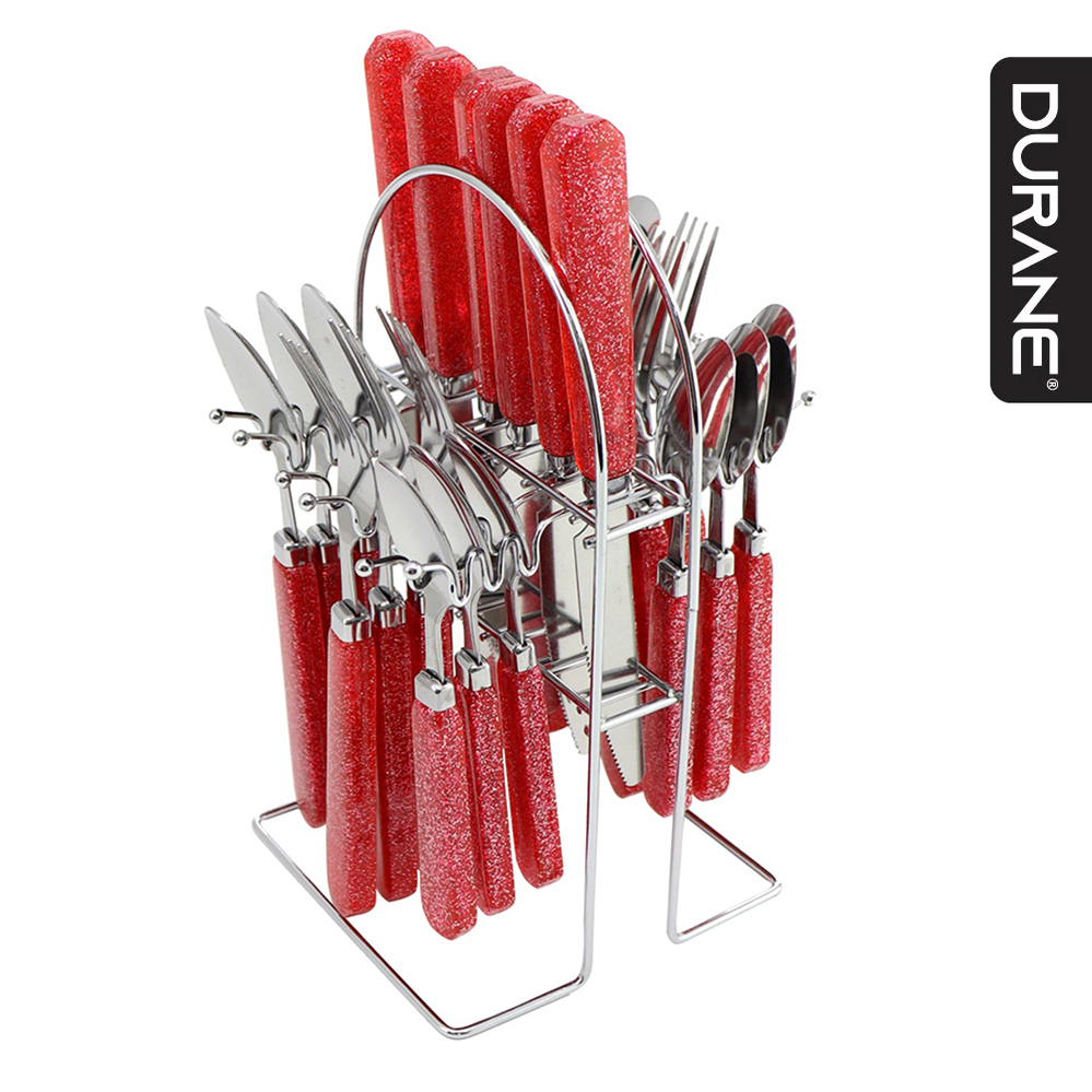 Durane Cutlery Set 24pc - Red Glitter