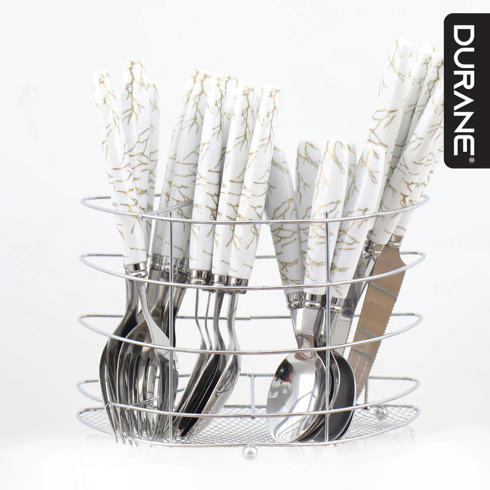 Durane Marbled Cutlery Set 24pc - White
