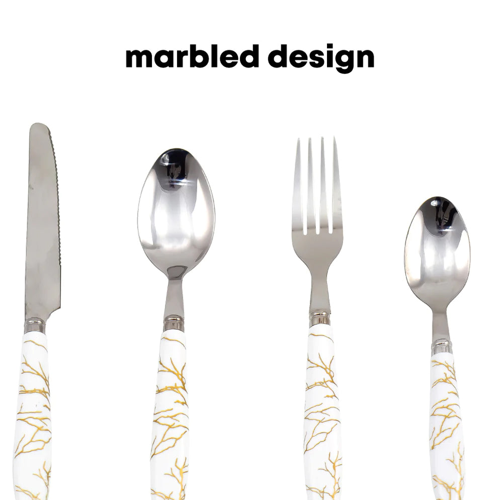 Durane Marbled Cutlery Set 24pc - White