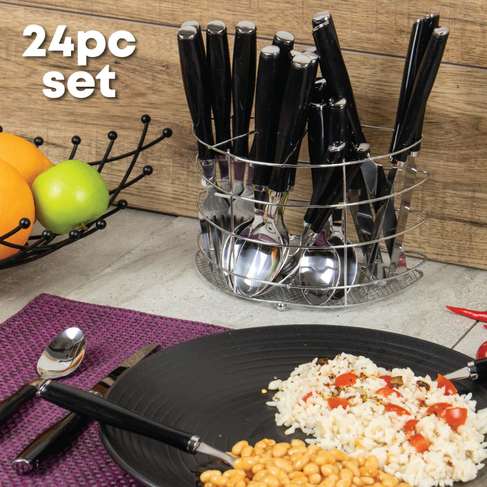 Durane Retro Cutlery Set 24pc - Black