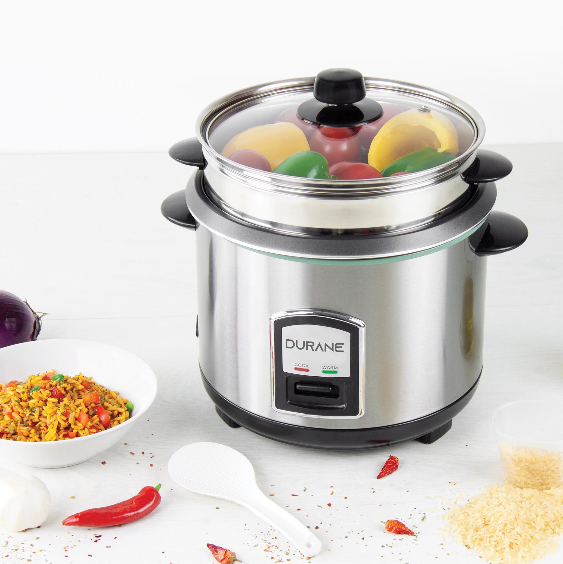 Durane Stainless Steel Rice Cooker and Steamer - 1.8L