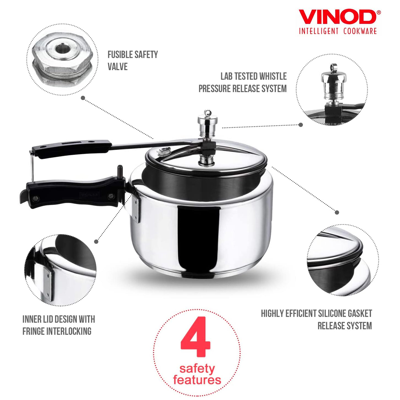 Vinod Pressure Cooker Stainless Steel- Induction - 5 Litre