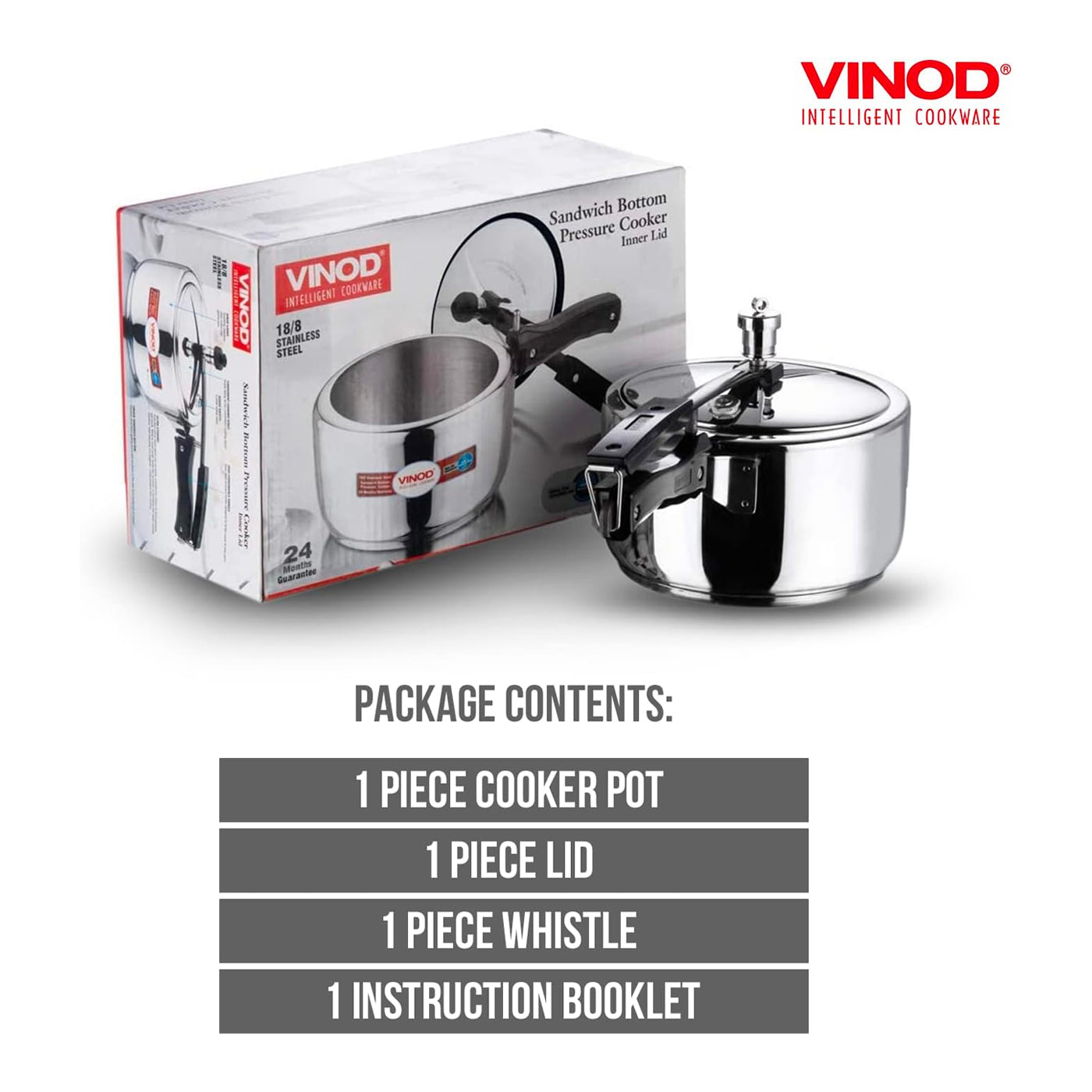Vinod Pressure Cooker Stainless Steel- Induction - 3 Litre