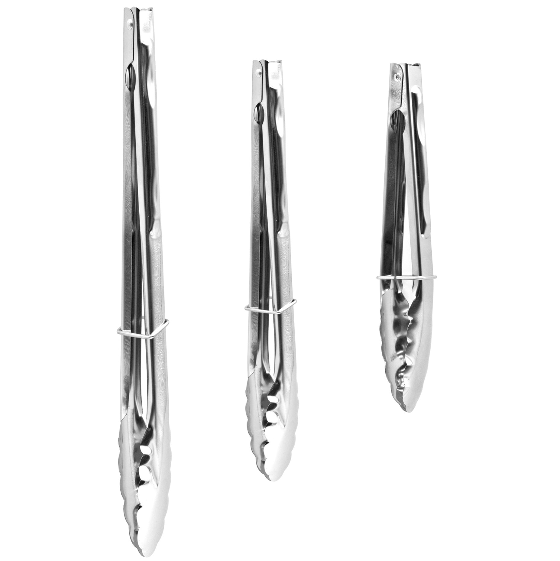 Stainless Steel Cooking Tongs Set 3pc - 18-23-30cm