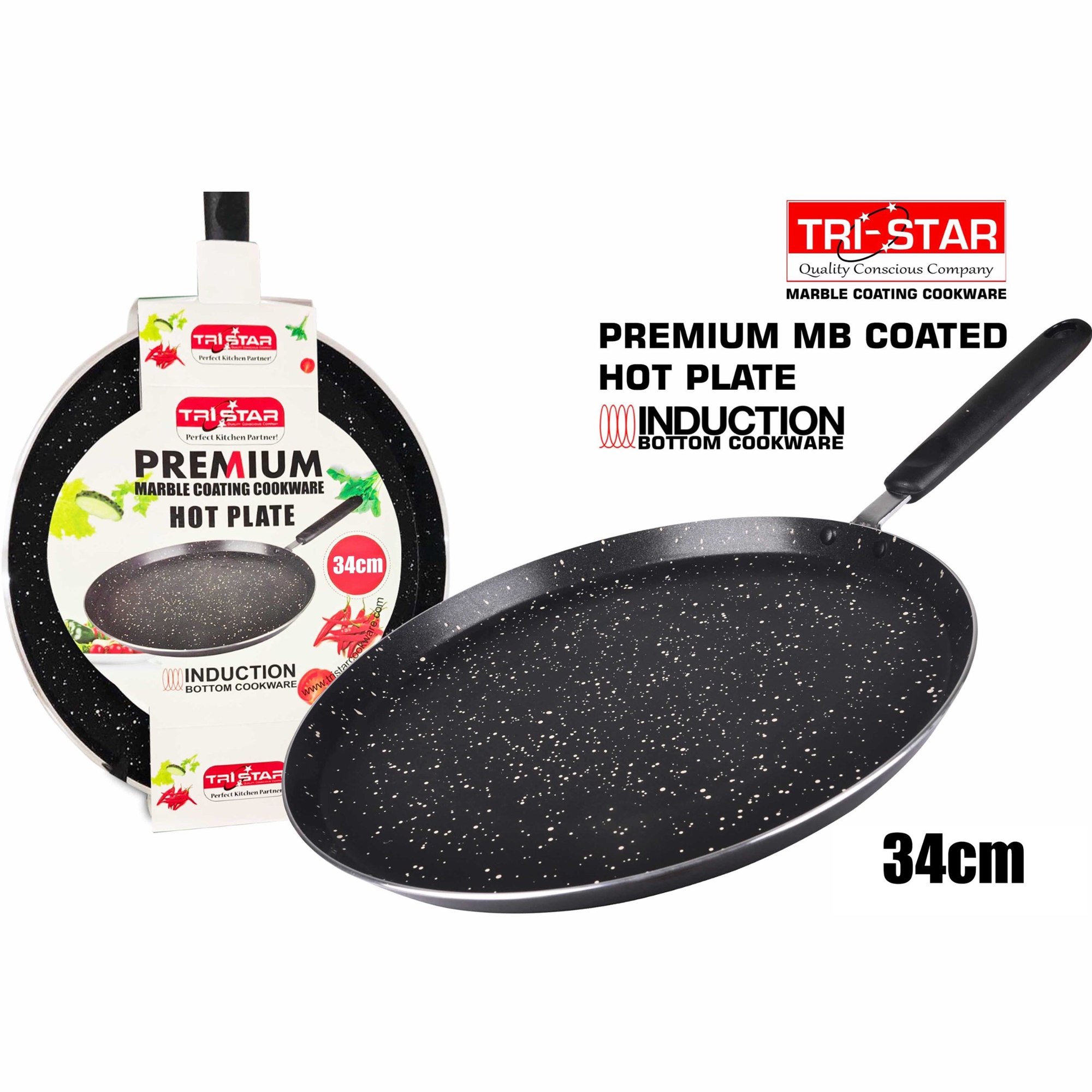 Tri-Star Premium Marble Coated Induction Base Non-Stick Crepe Pan - 34 cm