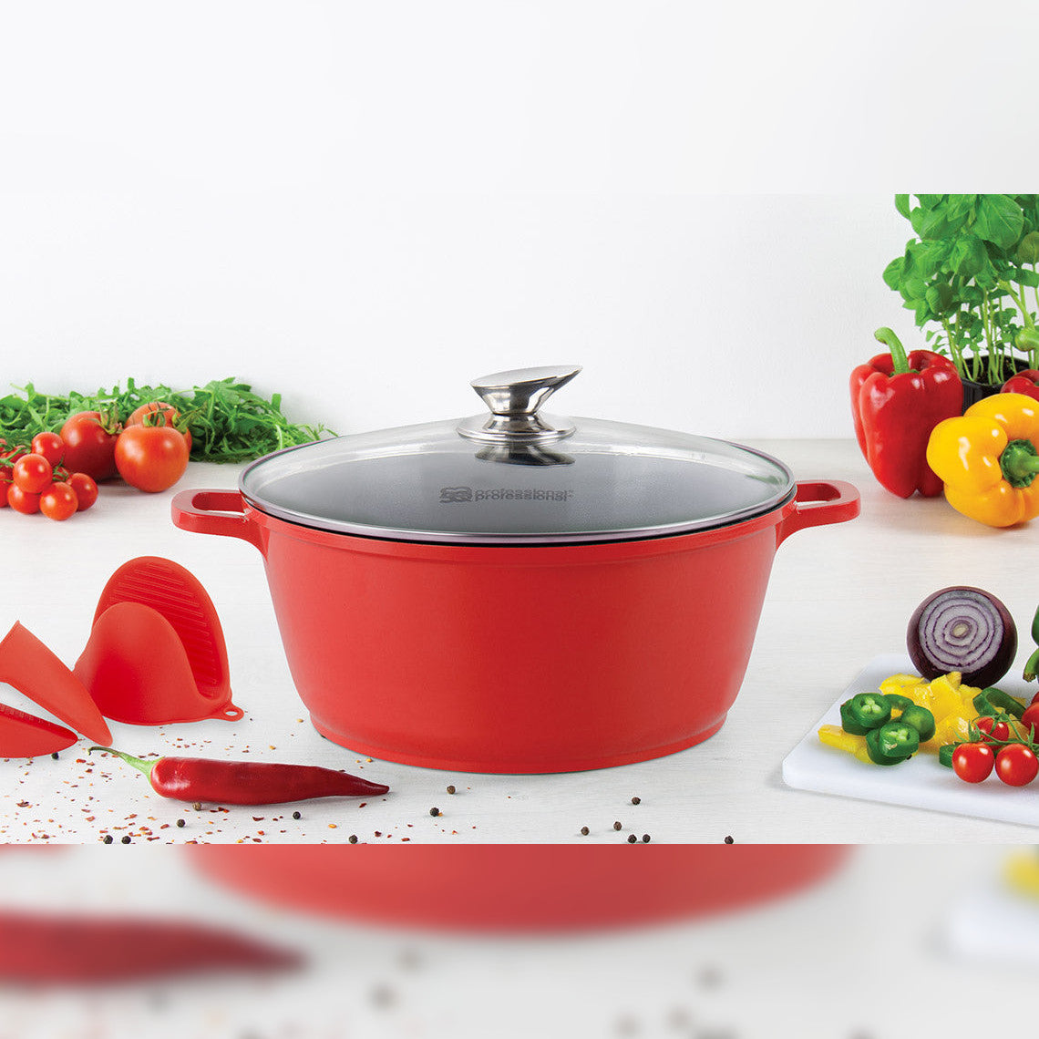 Die Cast Stockpot - Induction Base - NEA - Red- 20cm