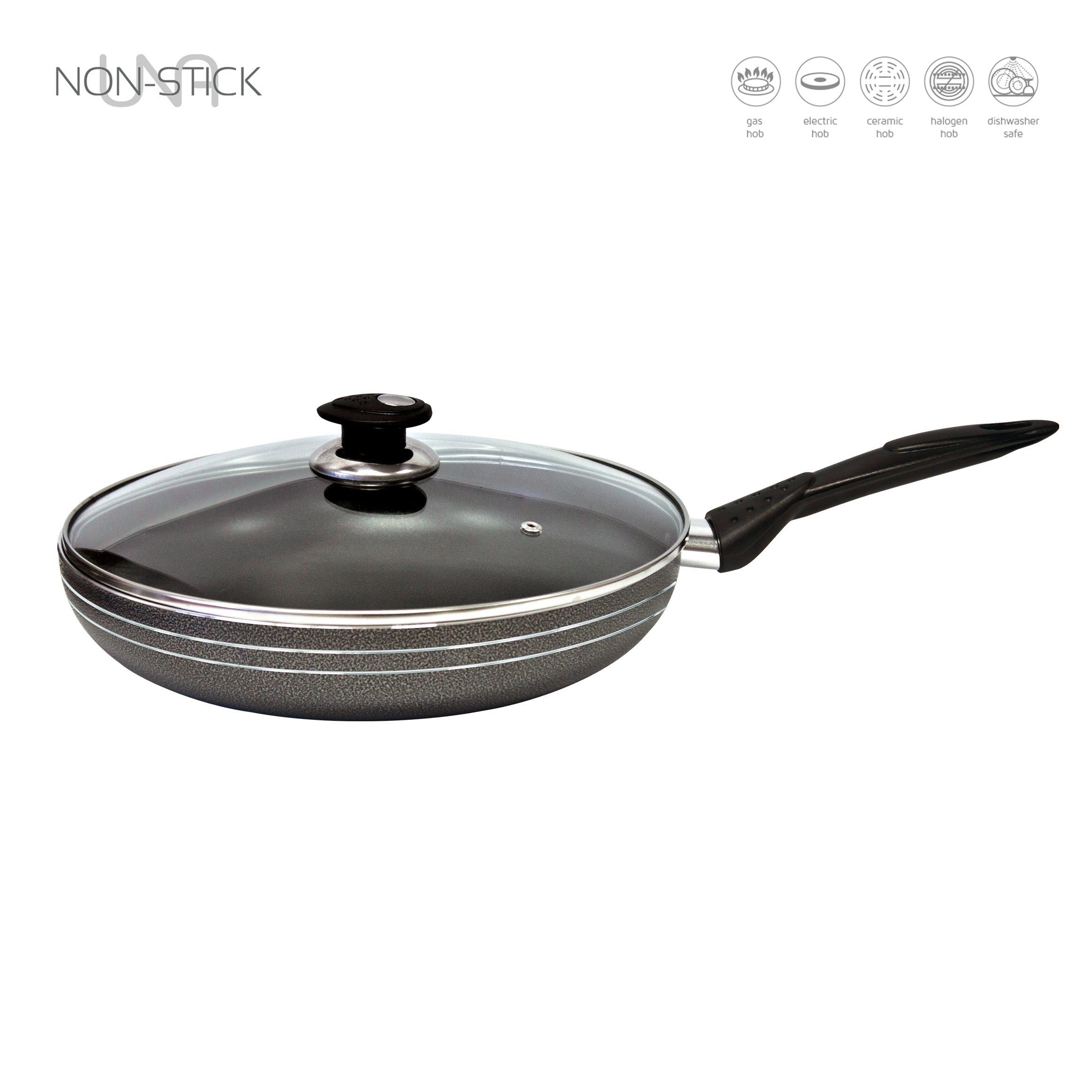 Frying Pan With Glass Lid - Induction Base - UNA - 28cm