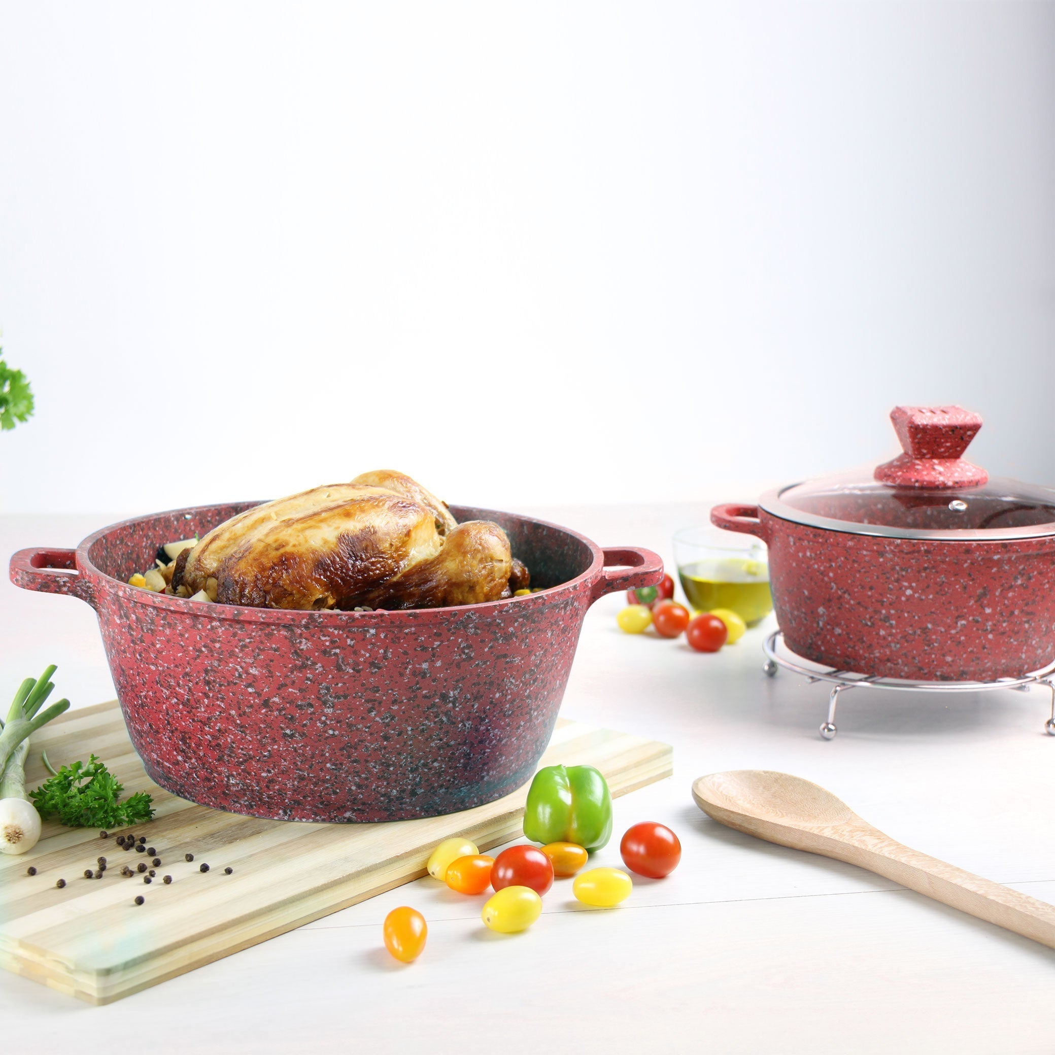 Granite Stockpot With Induction - NESSA GRANUM - Red - 28cm