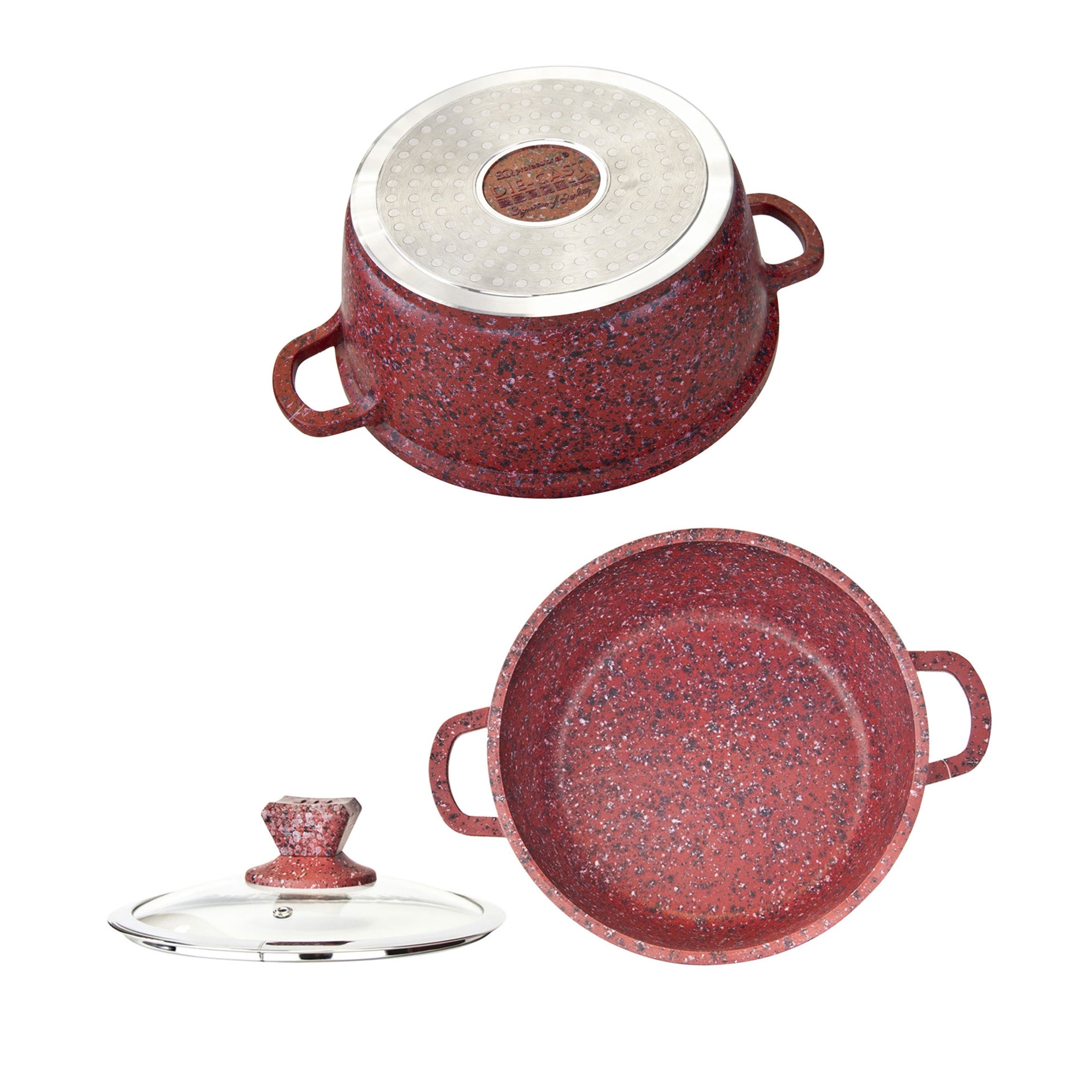 Granite Stockpot With Induction - NESSA GRANUM - Red - 24cm