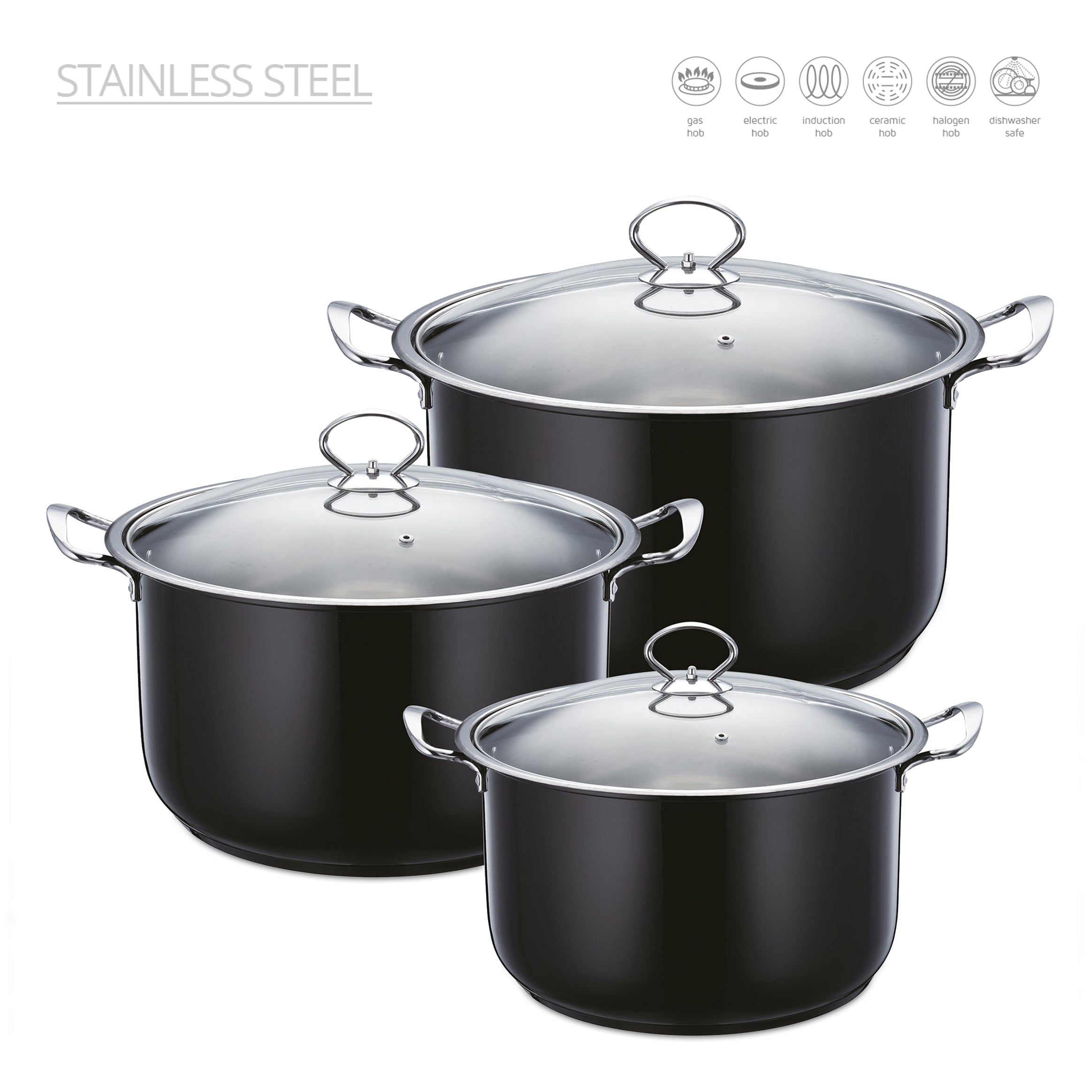 Stainless Steel Stockpot - Induction Base - ONYX - 3Pcs Set