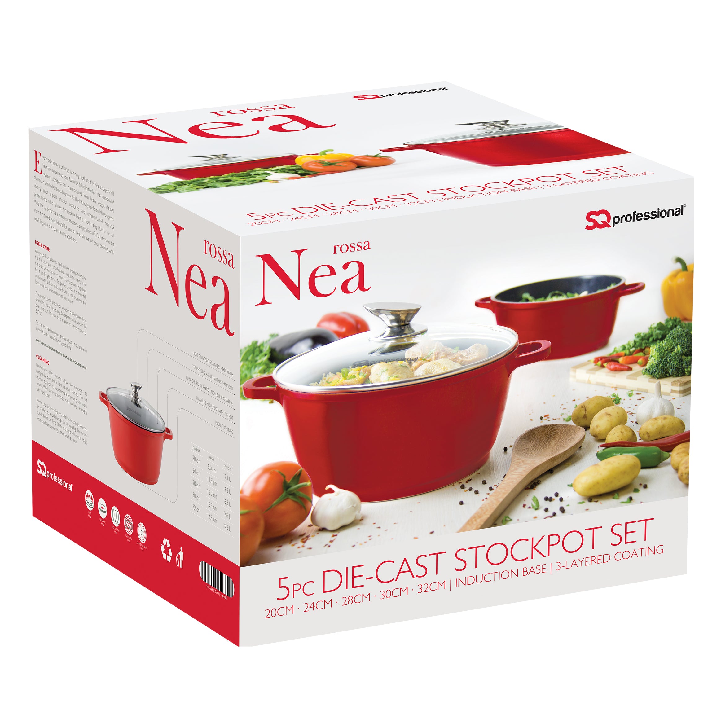 Die Cast Stockpots With Induction - NEA - Red - 5 Pcs Set