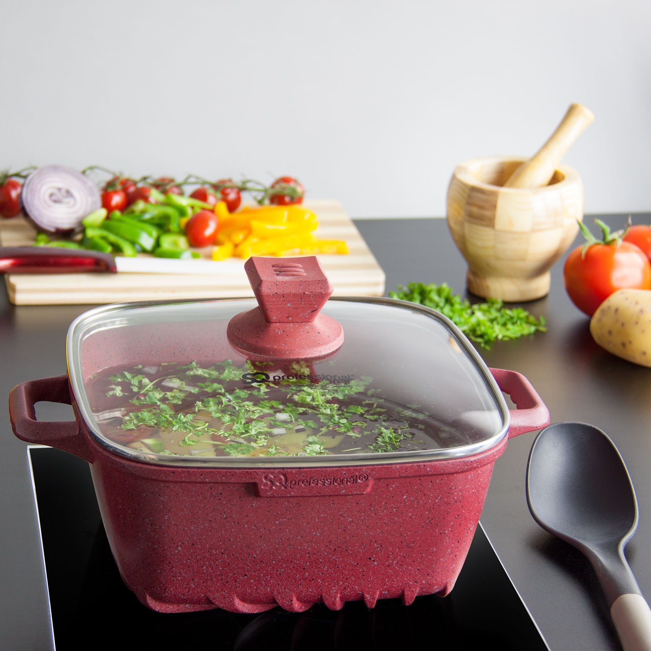 Marble Stockpot - NEA MARBELL - Red - Square - 20cm