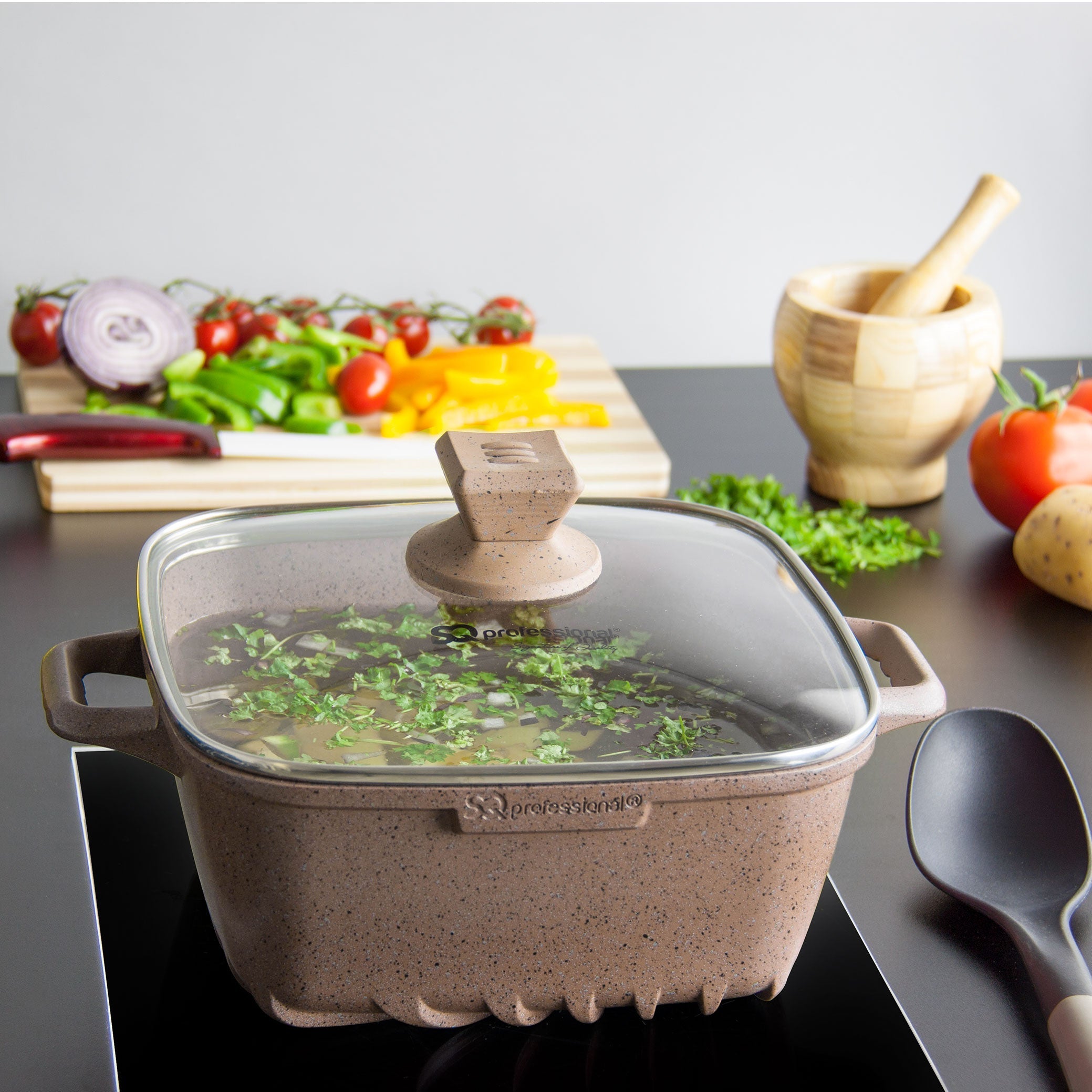 Marble Stockpot - NEA MARBELL - Light Brown - Square - 28cm