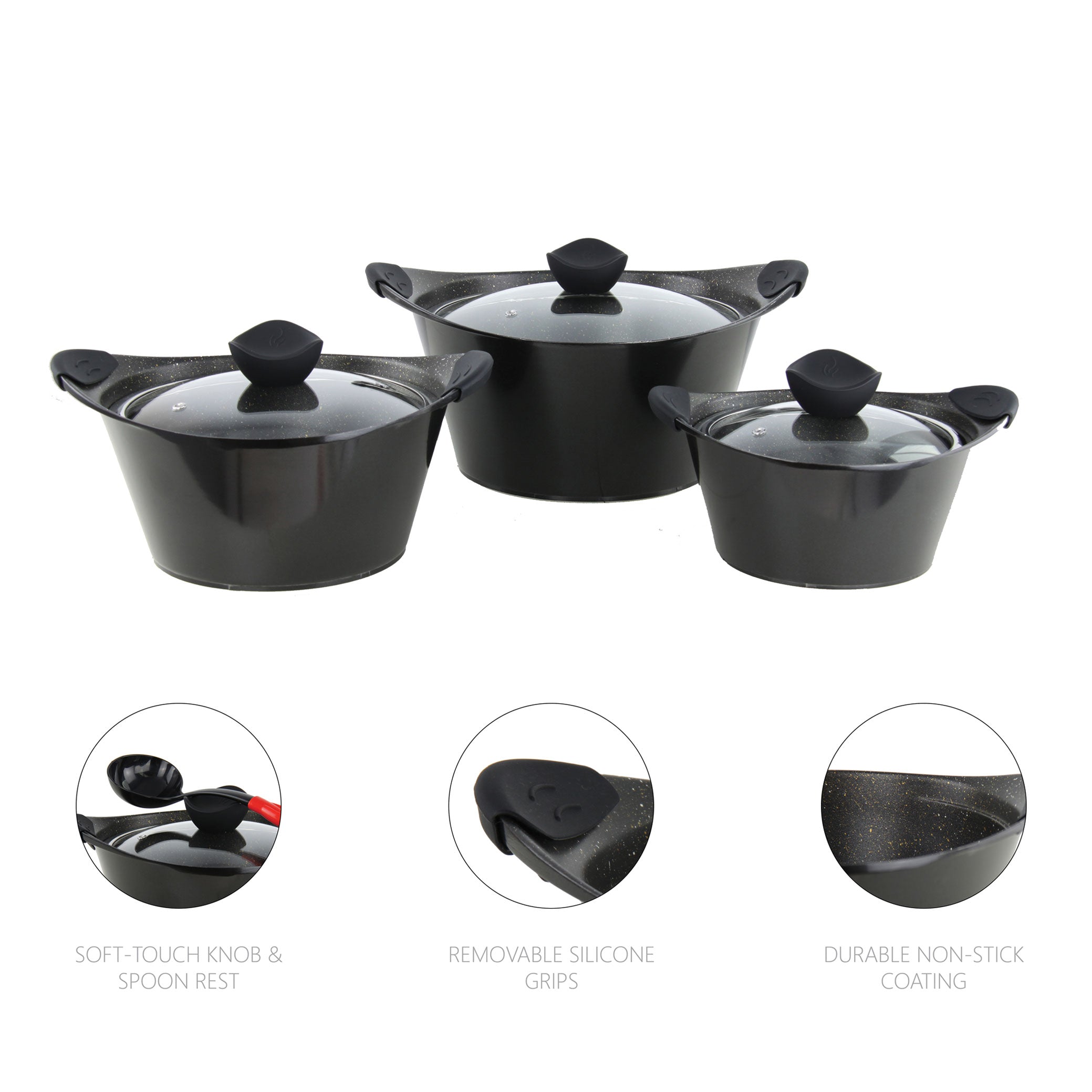 Marble Stockpot With Induction - CAIA - Black - 24 cm