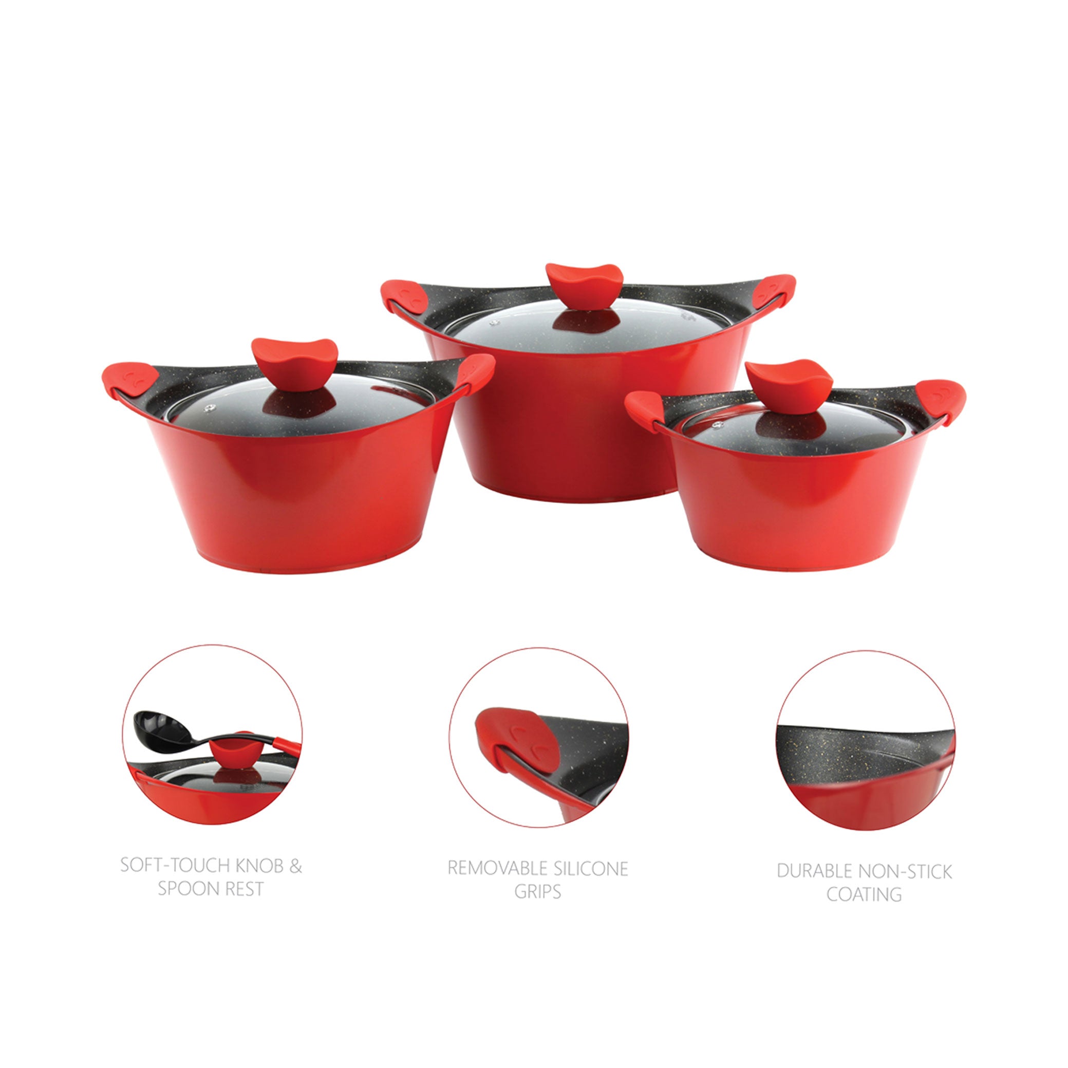 Marble Stockpots With Induction - CAIA - Red - 3 Pcs Set