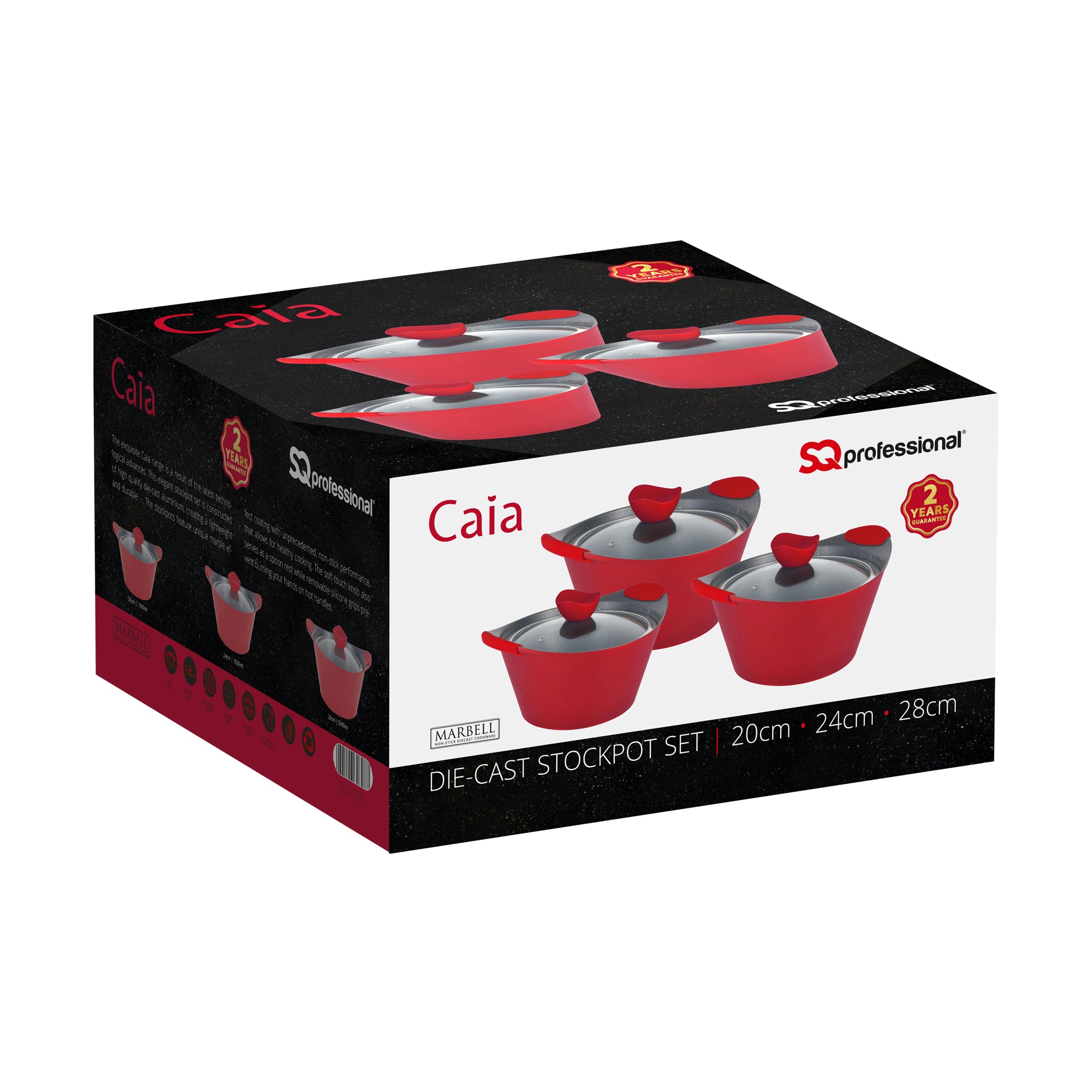 Marble Stockpots With Induction - CAIA - Red - 3 Pcs Set