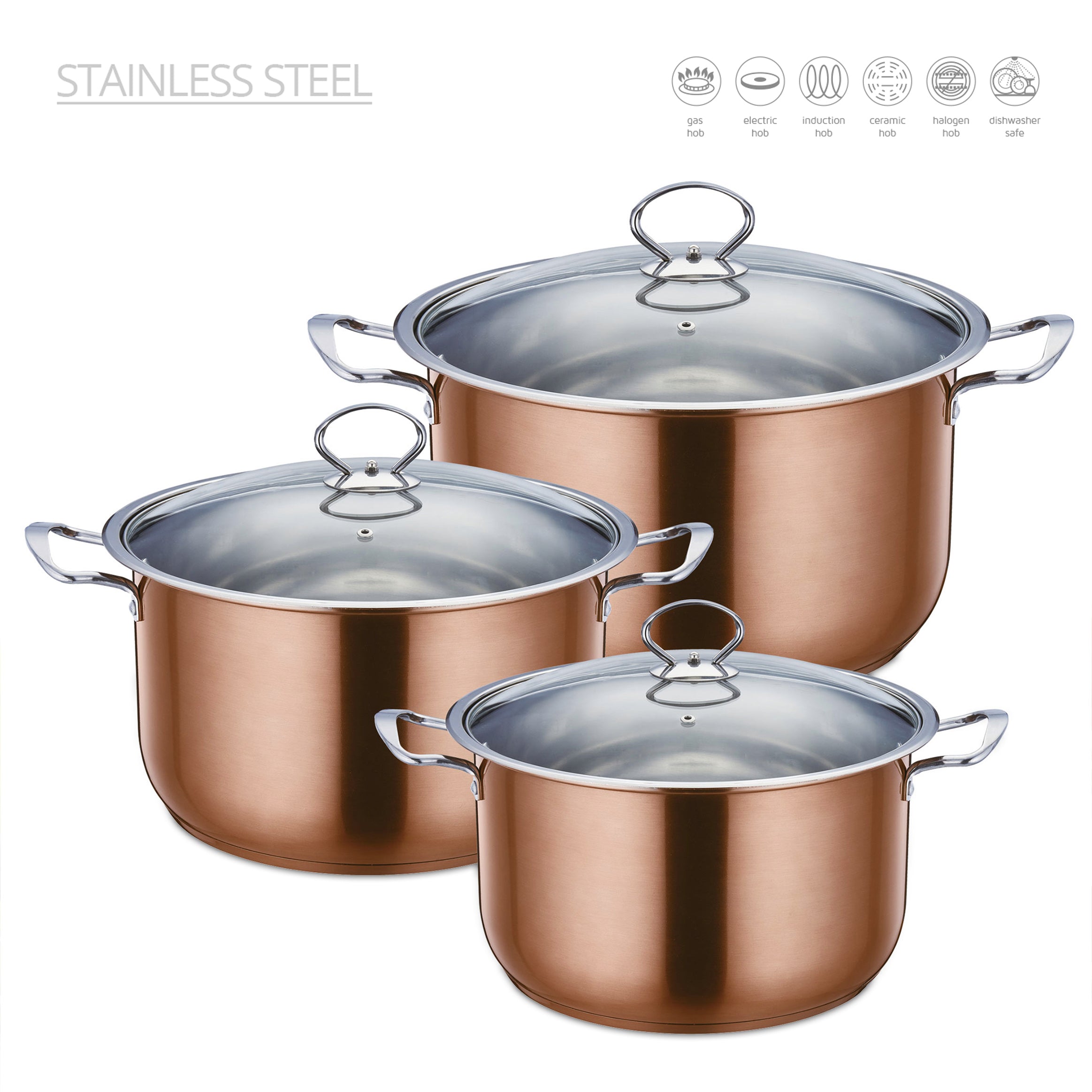 Stainless Steel Stockpot - Induction Base - AXINITE - 3 Pcs Set