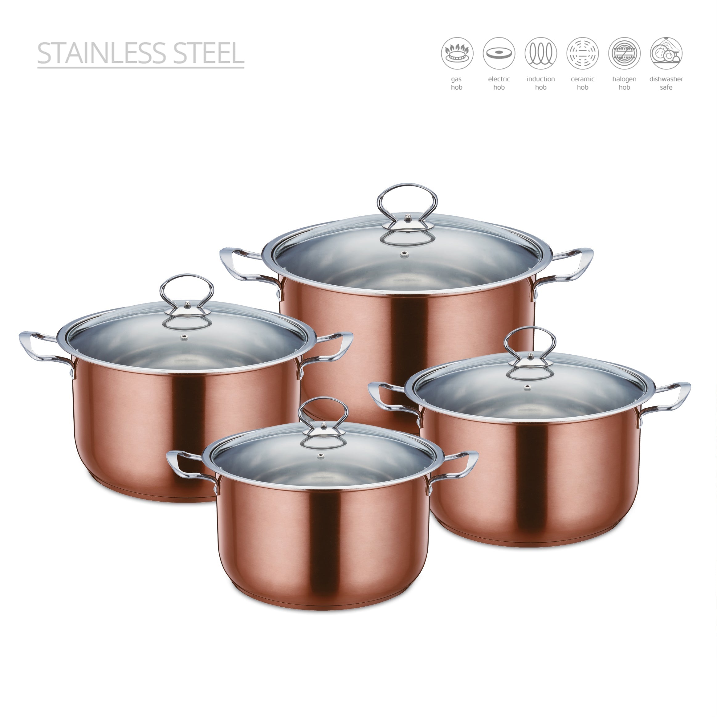 Stainless Steel Stockpot - Induction Base - AXINITE - 4 Pcs Set