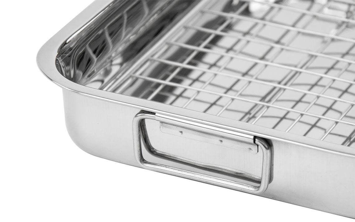 Stainless Steel Roasting Tray - With Rack/Grill - Medium