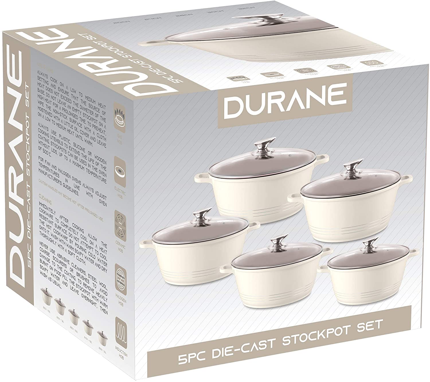Die Cast Stockpots With Induction - DURANE - Cream - 5 Pcs Set