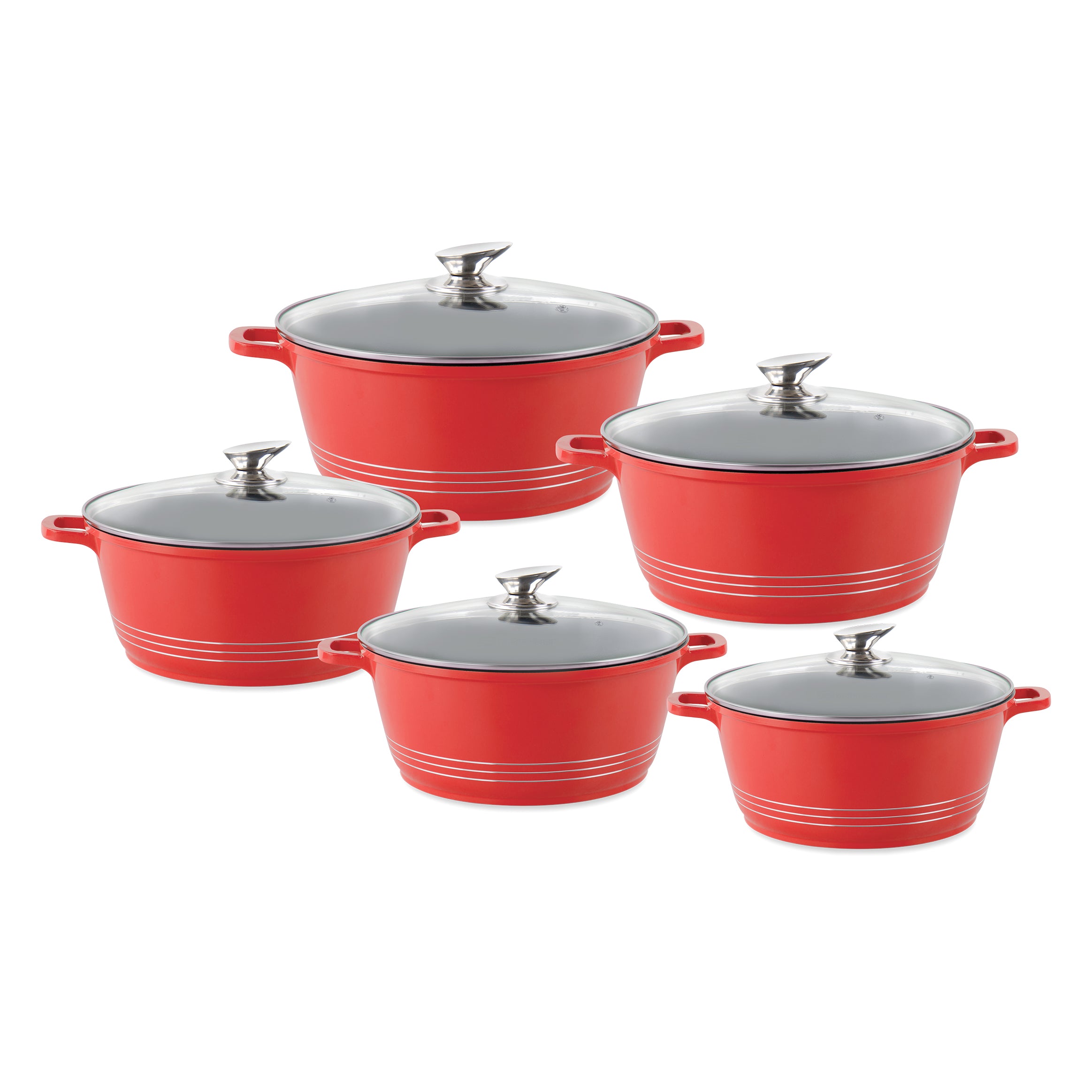 Die Cast Stockpots With Induction - DURANE - Red - 5 Pcs Set